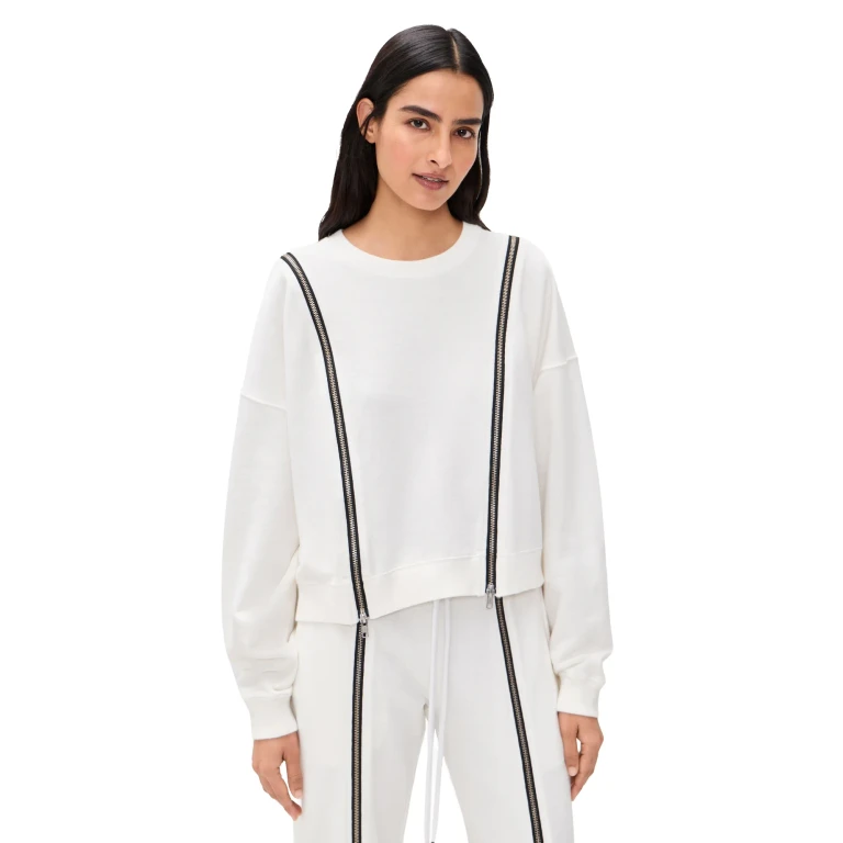 R13 Zippered Crew Neck Pullover White L