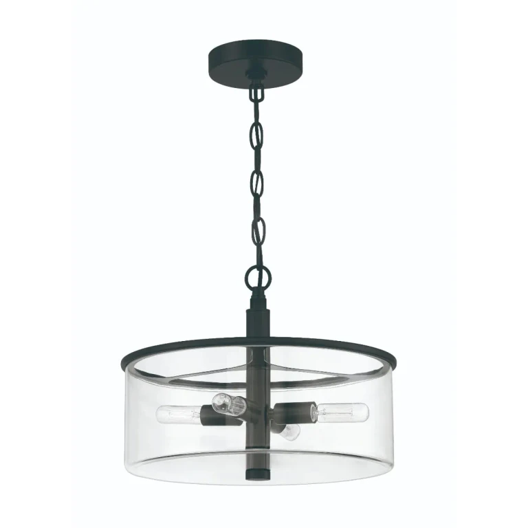 Flat Black Four Light Convertible Semi Flush from the Hailie Collection