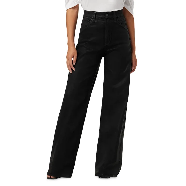 Joe's Jeans The Mia Petite High Rise Wide Leg Coated Jeans in Black