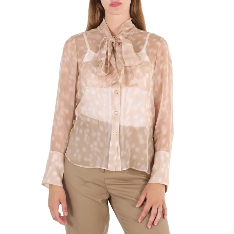 Burberry Beige Deer Print Pussybow Blouse