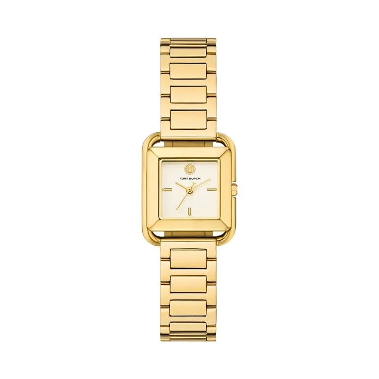 Tory Burch The Kira Square Three Hand Gold Tone Stainless Steel Watch, 24mm x 24mm