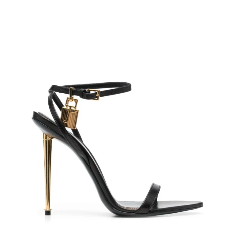 Tom Ford Black Sandals With Metal Heel And Padlock In Leather Woman