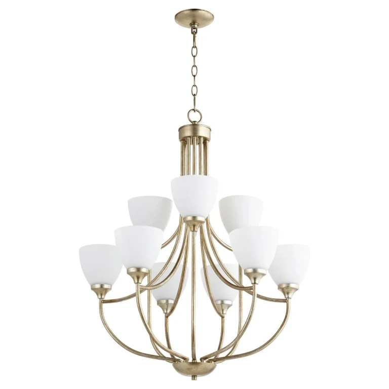 Quorum Enclave 9-Light 33" Transitional Chandelier in Aged Silver Leaf
