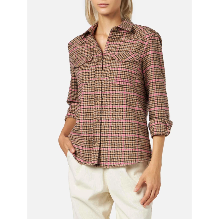 Mc2 Saint Barth Deer Pied De Poule Overshirt Brown Shirt - Women