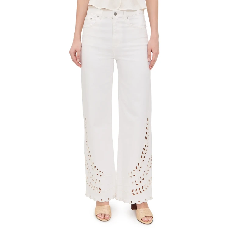 LE JEAN Eyelet Column Jeans White 27