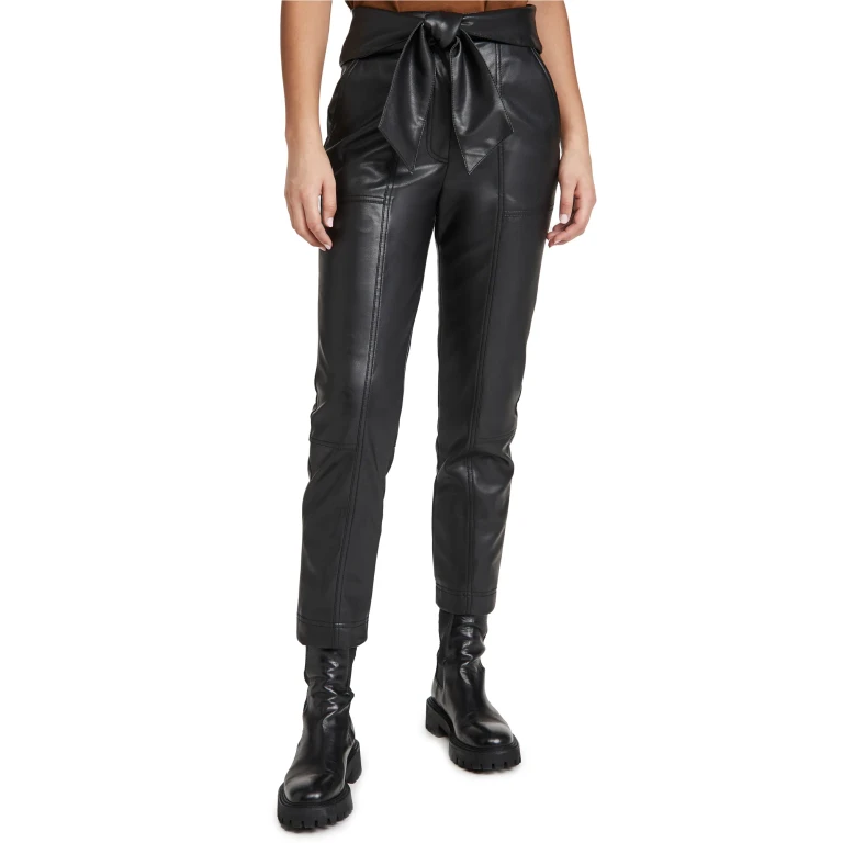 SIMKHAI Tessa Vegan Leather Tie Waist Pants Black 12