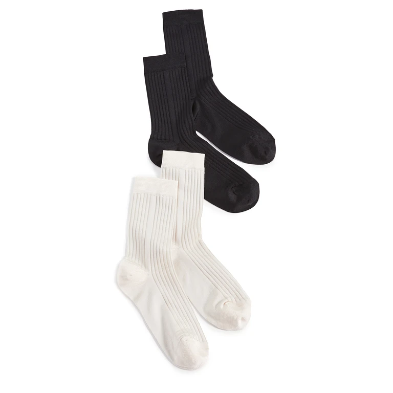 Stems Classic Rib Socks 2 Pack Black & Ivory One Size