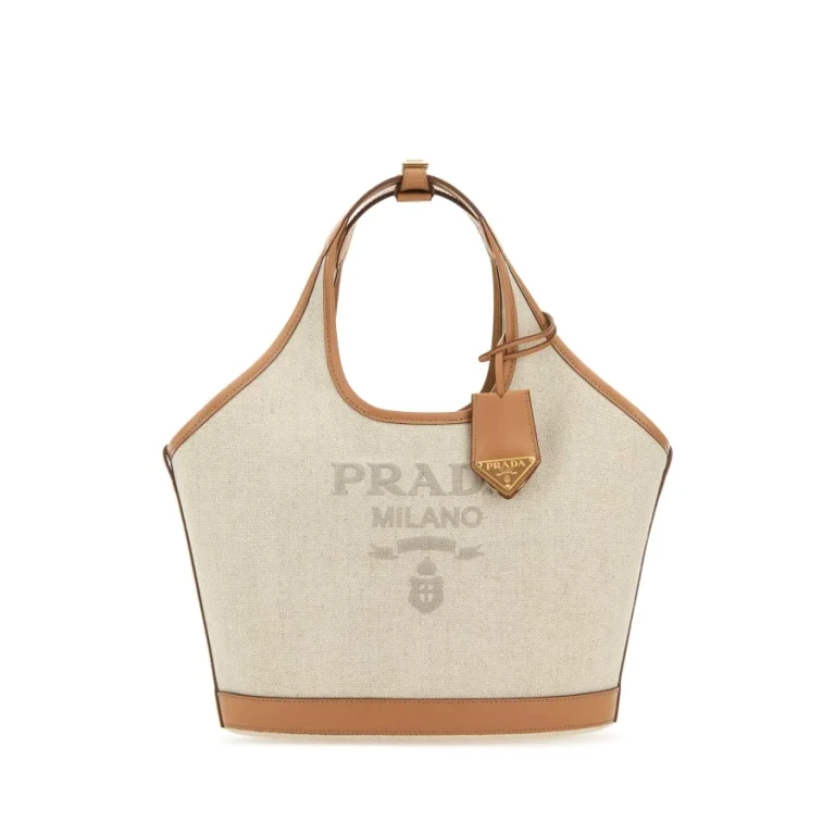 Linen Blend and Leather Tote Bag