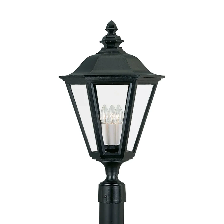 Black Three Light Outdoor Post Lantern from the Brentwood Collection