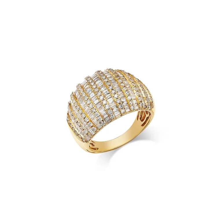 Diamond Round & Baguette Dome Ring in 14K Yellow Gold, 2.0 tcw