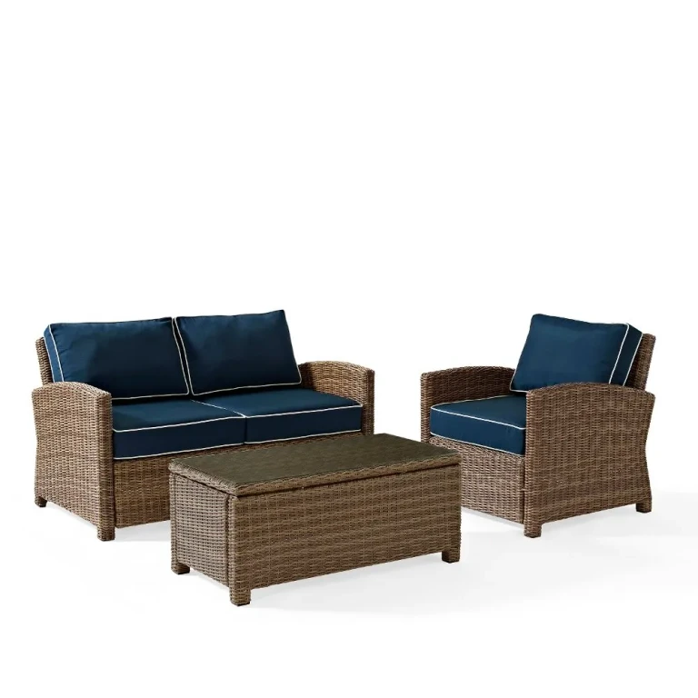 Ensemble de jardin 3 pièces Crosley Bradenton en osier bleu marine