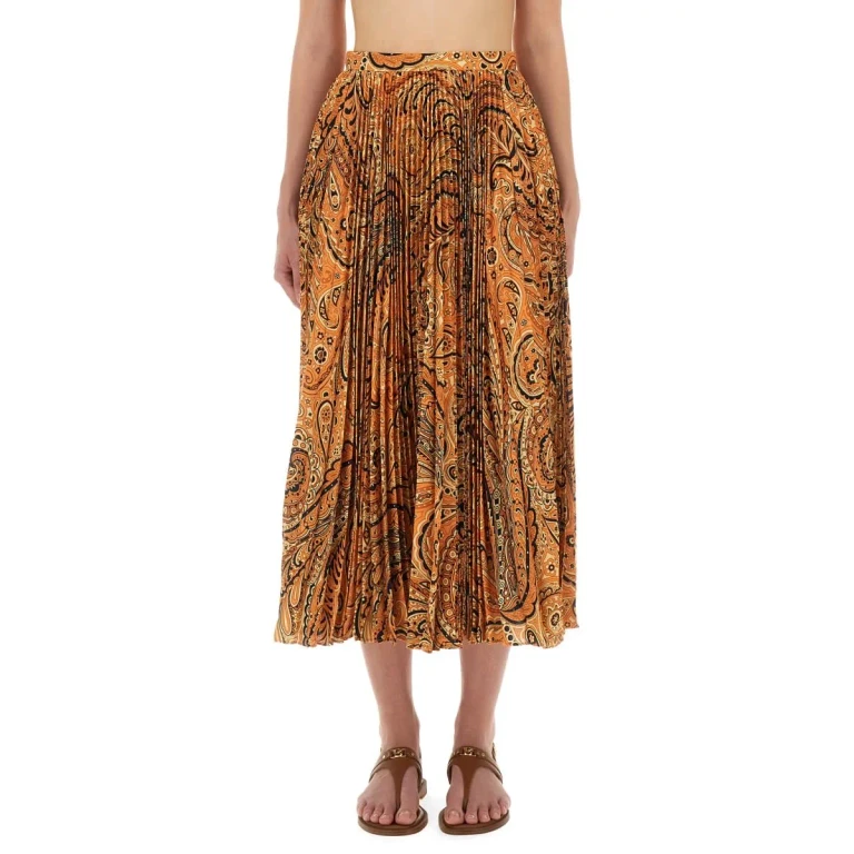 Etro Pleated Sablé Skirt With Print
