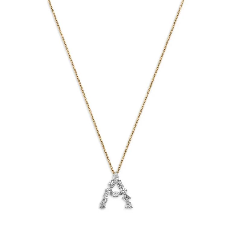 Luxe Collection Certified Mixed Cut Lab Grown Diamond Initial Pendant Necklace in 14K White & Yellow Gold, 0.5 tcw