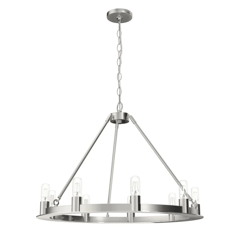Brushed Nickel Nine Light Chandelier from the Saddlewood Collection