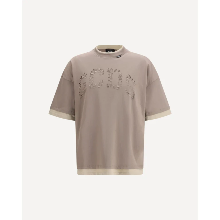 GCDS Over T-Shirt in cotton jersey with short sleeves with perforated logo Male XL