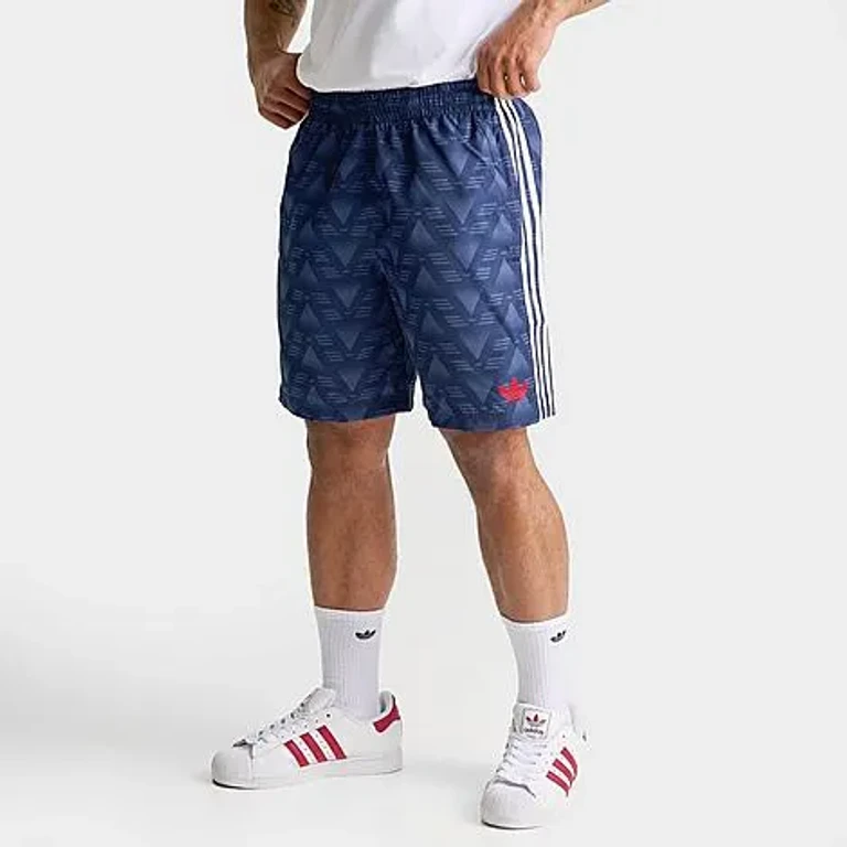 adidas Men's Originals Allover Graphic Print Woven Shorts in Collegiate Navy Size: Small