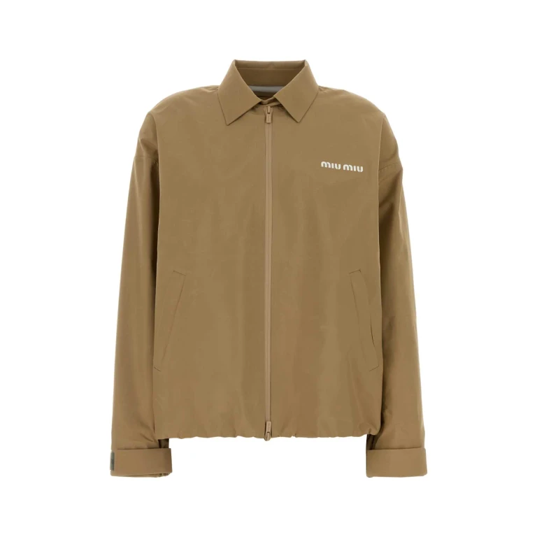 Miu Miu Beige Tech Fabric Windbreaker Corda Giubbini - Women