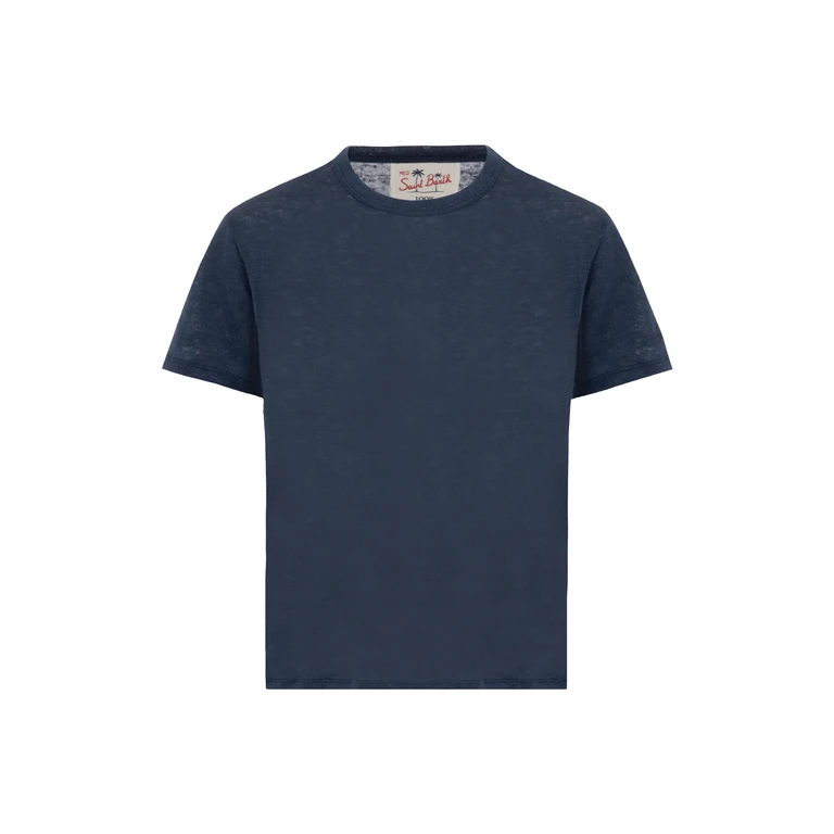 Mc2 Saint Barth Alex Kid Navy Blue Linen Jersey T-Shirt
