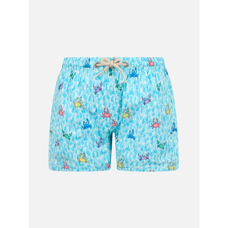 Mc2 Saint Barth Boy Comfort Light Swim Shorts With Crabs Print White Swimshort