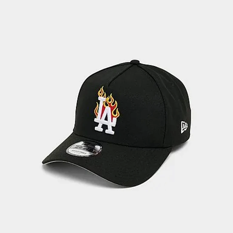 New Era Los Angeles Dodgers MLB 9FORTY A-Frame Flames Snapback Hat in Black/White