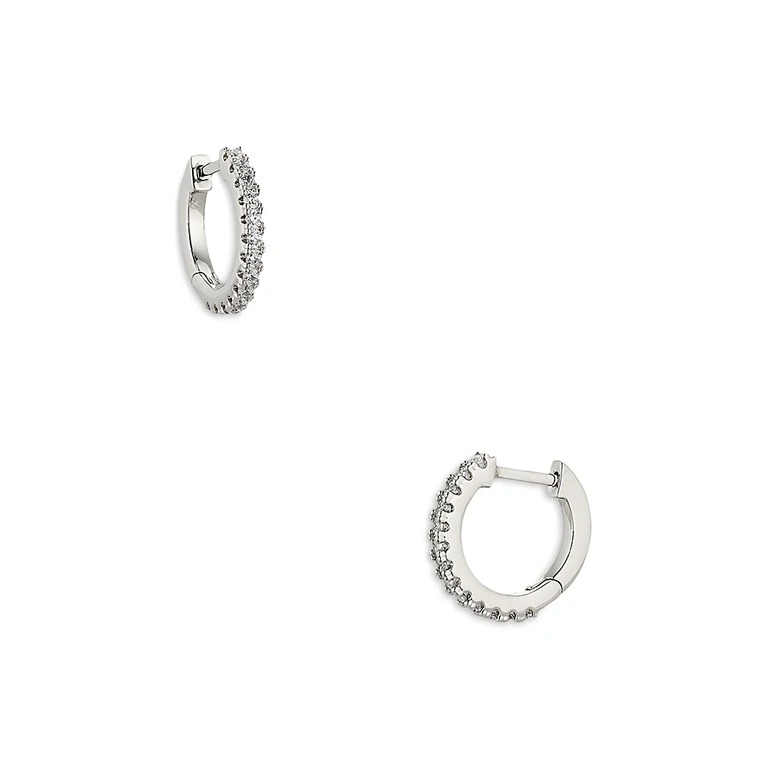 Nadri Pave Front Huggie Hoop Earrings in 18K Gold Plated or Rhodium Plated