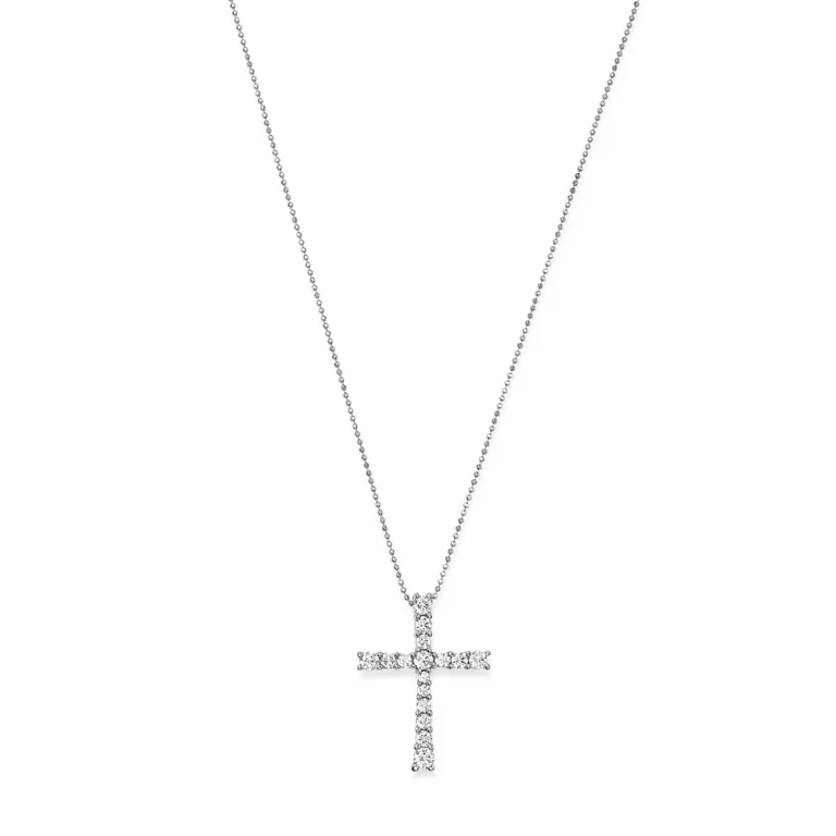 Diamond Cross Pendant in 14K White Gold, 1.0 tcw
