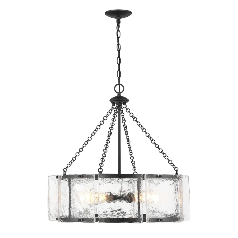 Matte Black Five Light Pendant from the Genry Collection