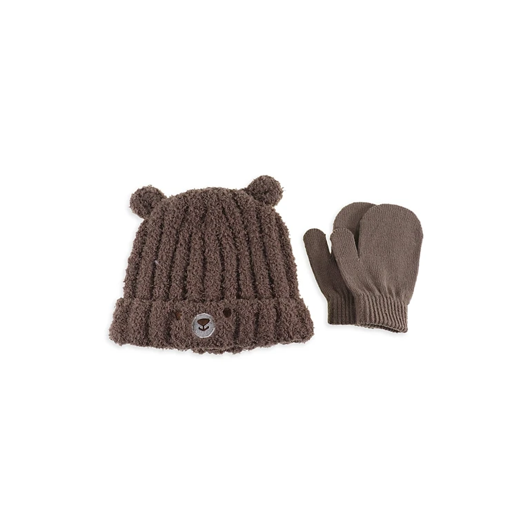 Capelli Boys' Bear Rib Knit Cuff Hat & Mitten Set - Baby