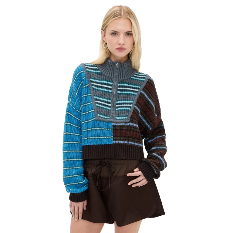 STAUD 크롭 햄튼 스웨터 주마 스트라이프 멀티 S