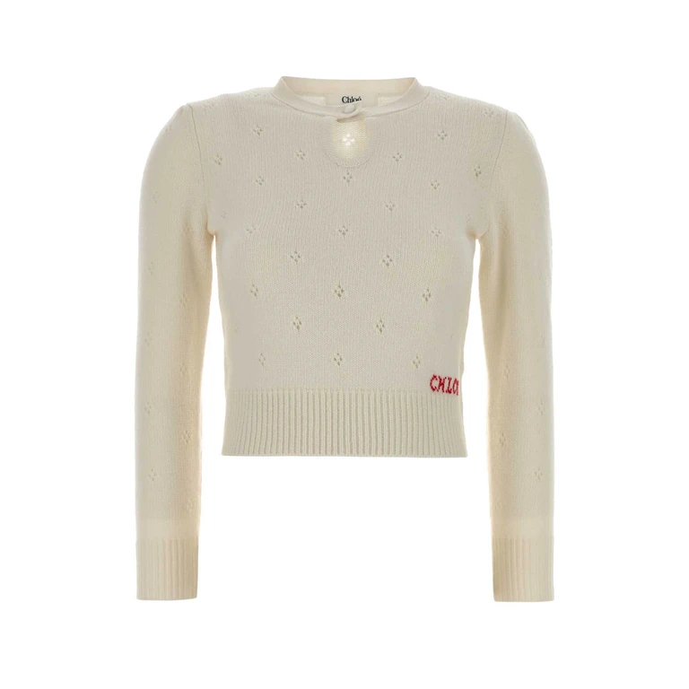 Chloé White Wool Blend Sweater Iconicmilk Exterior: Cashmere Maglieria - Women