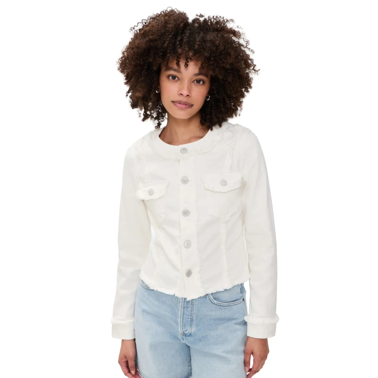L'AGENCE Yarin Collarless Fray Jacket Light Ecru XS
