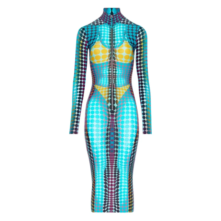 Jean Paul Gaultier Midi-jurk met hoge hals en stippenprint