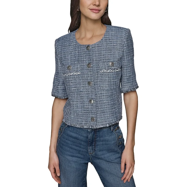 Karl Lagerfeld Paris Short Sleeve Tweed Jacket