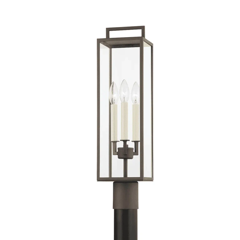 Textured Bronze Three Light Outdoor Post Mount from the Beckham Collection