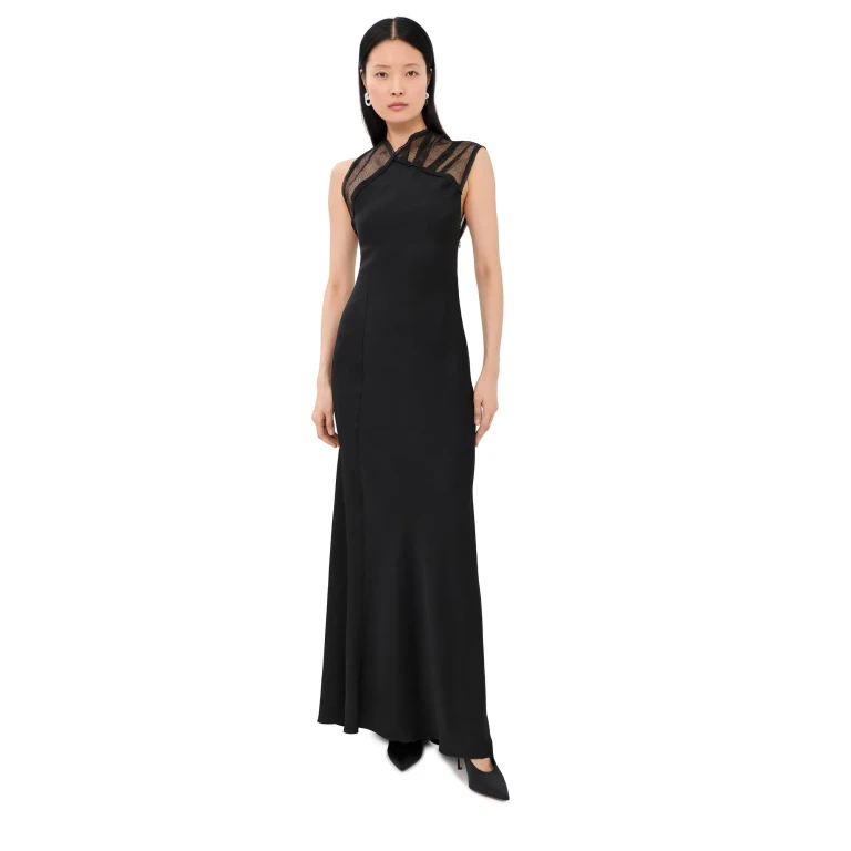 Victoria Beckham Mesh Detail Gown Black 10