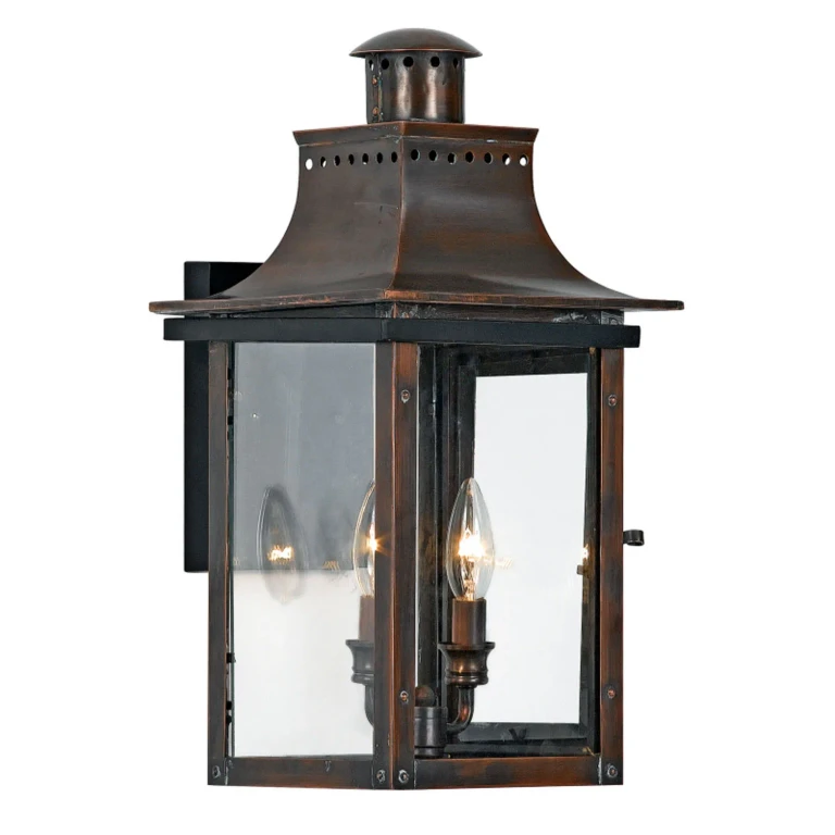 Chalmers 2-Light Outdoor Wall Lantern in Aged Copper