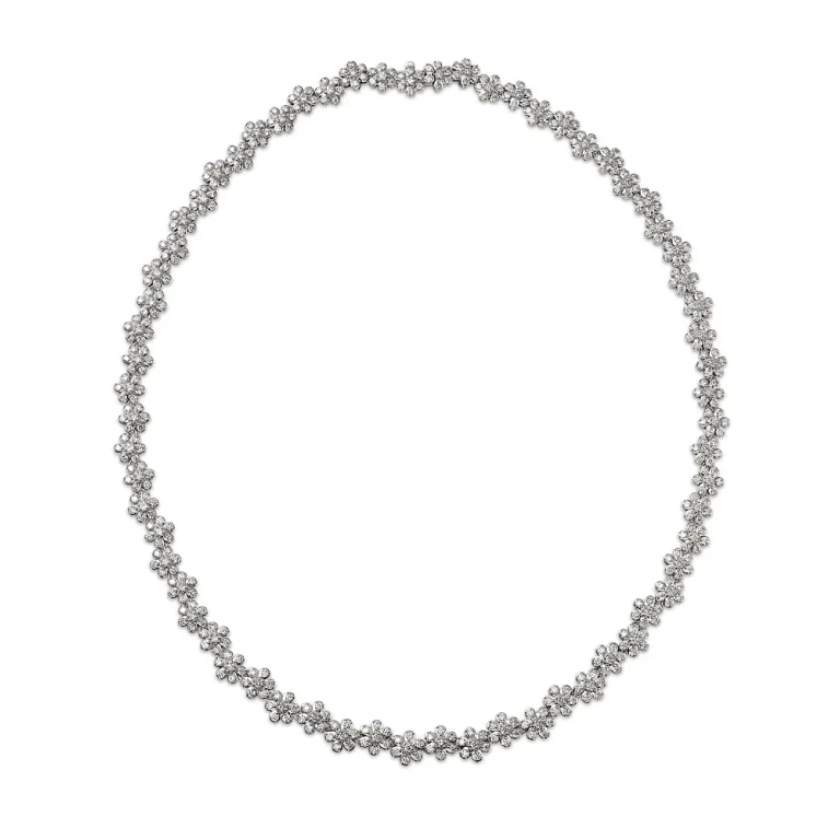 Diamond Flower Cluster Collar Necklace in 14K White Gold, 8.0 tcw