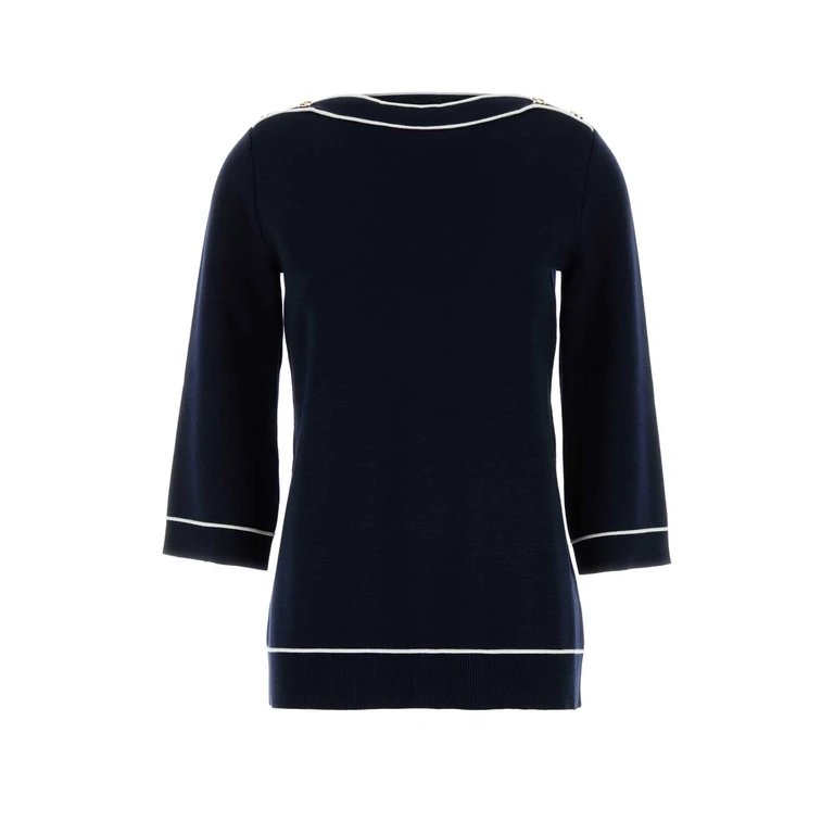 Navy Blue Wool Oversize Sweater Navywhite Exterior: Maglieria - Women