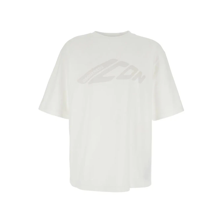 White Crewneck T-shirt With Icon Logo Printed On The Front In Cotton Man Dsquared2