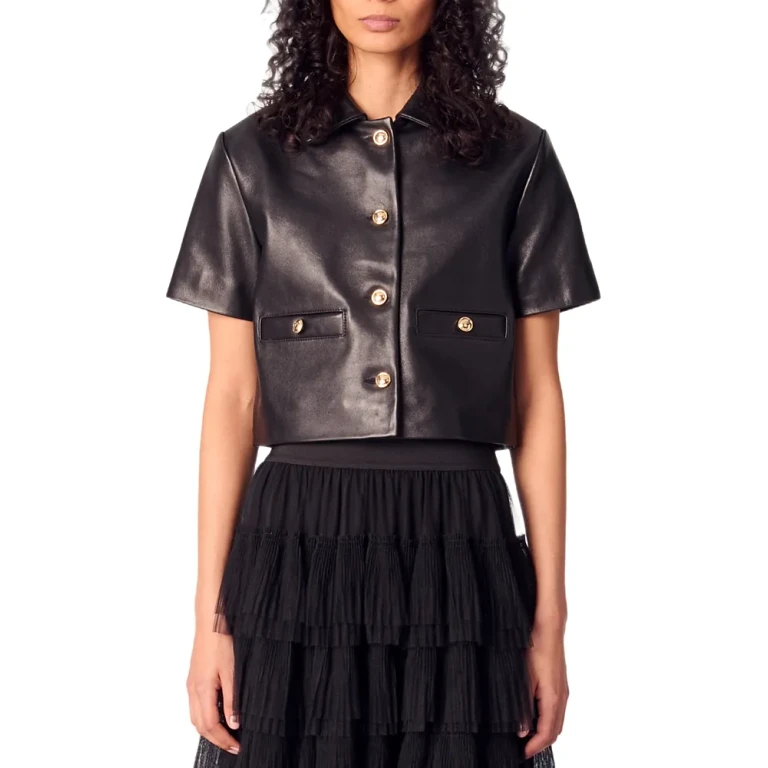 Maje Cropped Leather Jacket