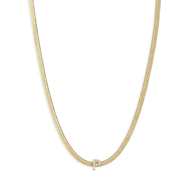 Ettika Initial Herringbone Chain Necklace in 18K Gold Plated, 12