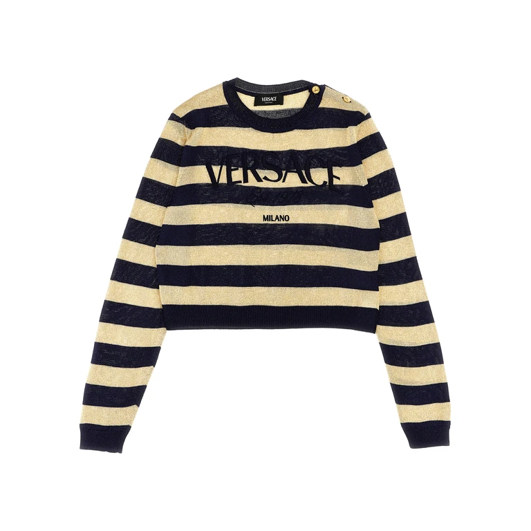Versace Kids Lurex striped sweater with logo embroidery Multicolor Viscose Pm Polyamide Sweater, Cardigans - Kids
