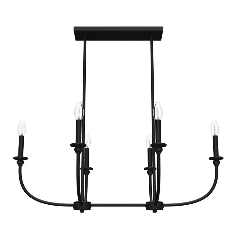 Matte Black Six Light Linear Chandelier from the Southcrest Collection