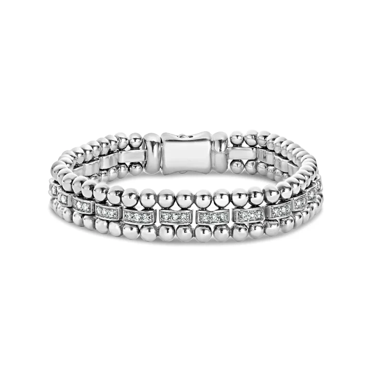 Lagos Sterling Silver Caviar Spark Diamond Link Bracelet