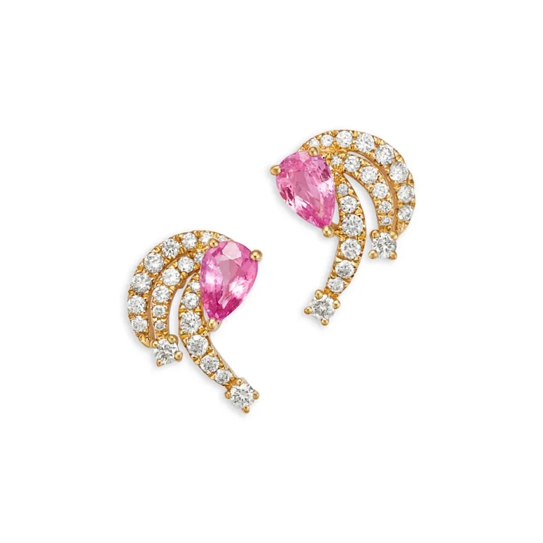 Pink Sapphire & Diamond Stud Earrings in 14K Yellow Gold