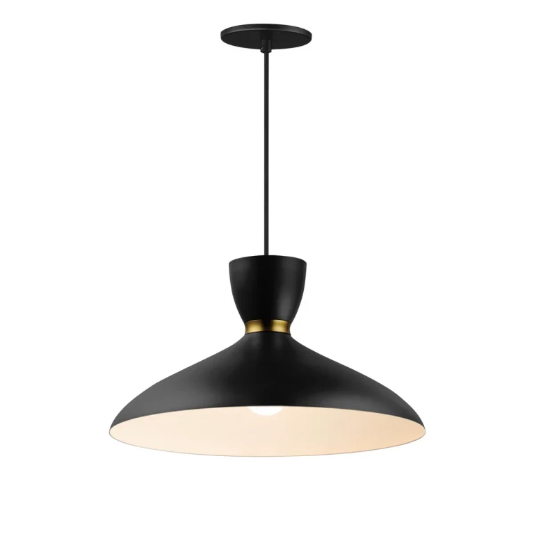 Black Satin Brass One Light Pendant from the Carillon Collection