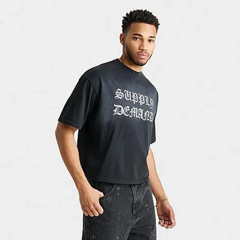 Supply & Demand Men's Glitter Crop T-Shirt in Black Size: Small