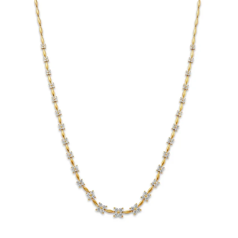 Diamond Flower Quad Cluster Graduated Collar Necklace in 14K Yellow Gold, 3.0 tcw