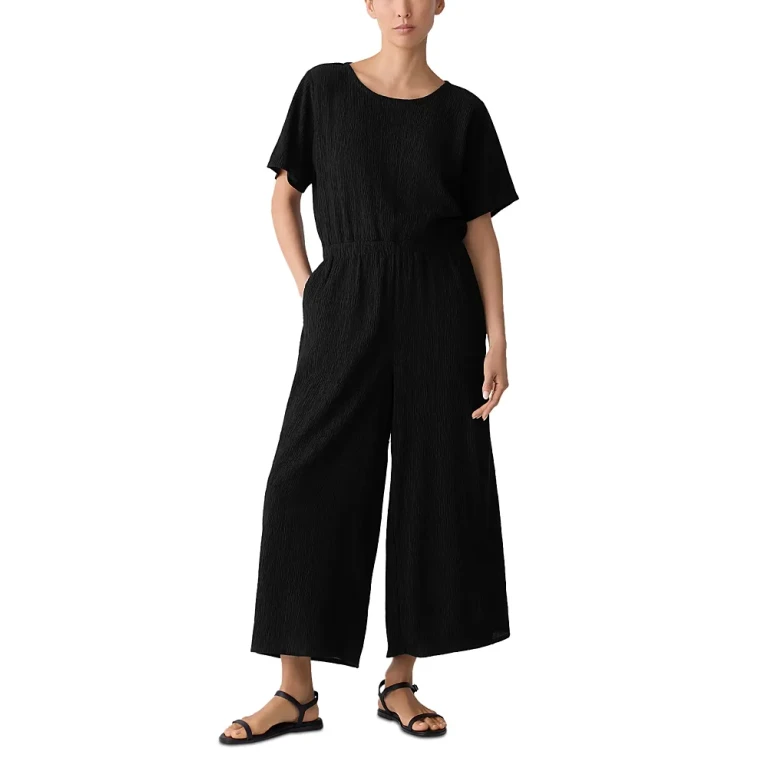 Eileen Fisher Crinkled Wide Leg Jumpsuit