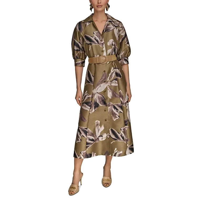 Donna Karan Floral A Line Belted Shirt Dress